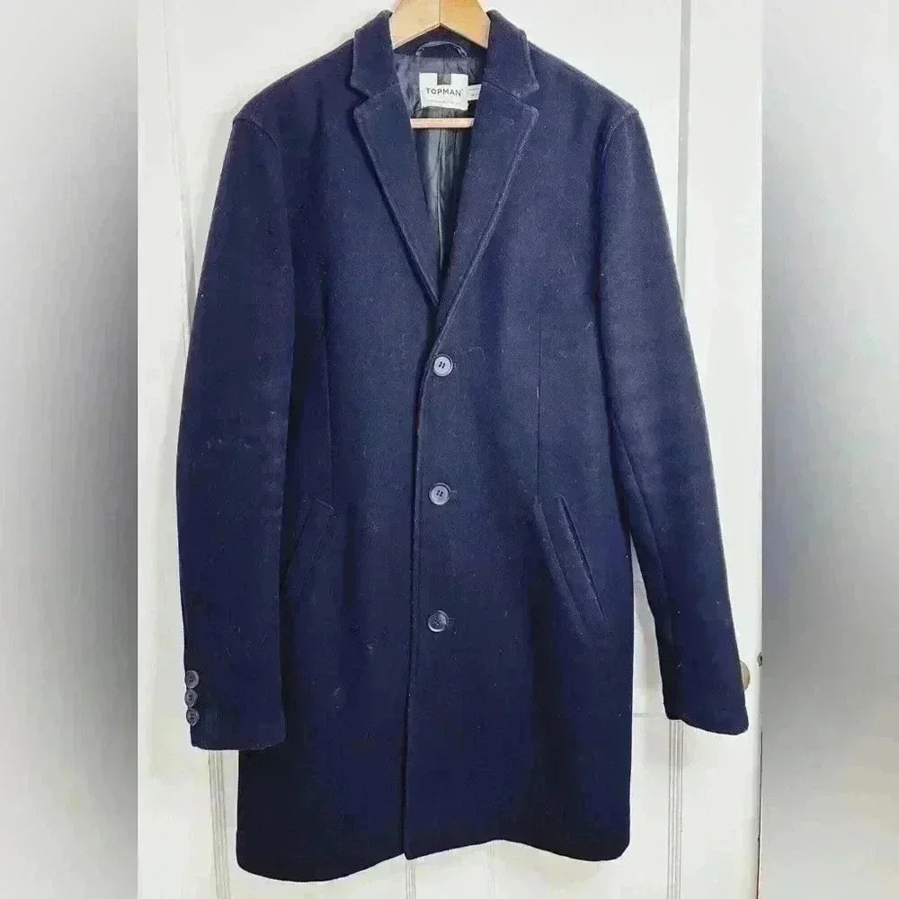 Men’s Navy Blue Topman Lined Wool Coat Size  M